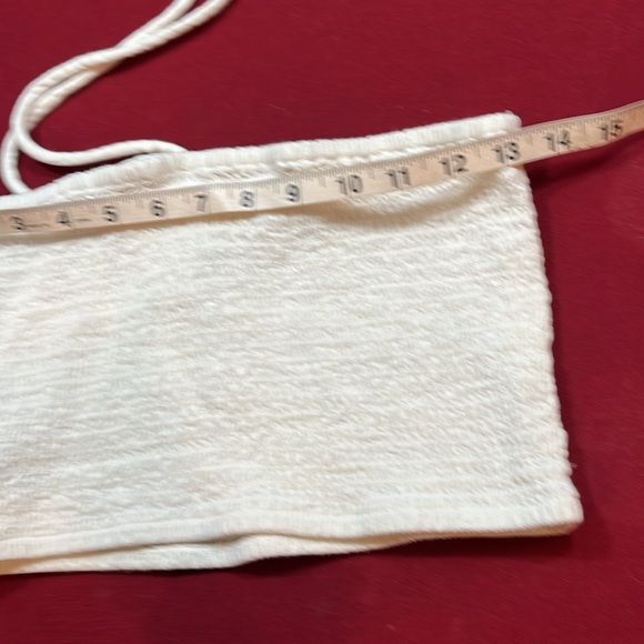 paper bag high waist tan Shorts S WHITE HALTER top tie neck CROPPED outfit SET - Picture 12 of 13